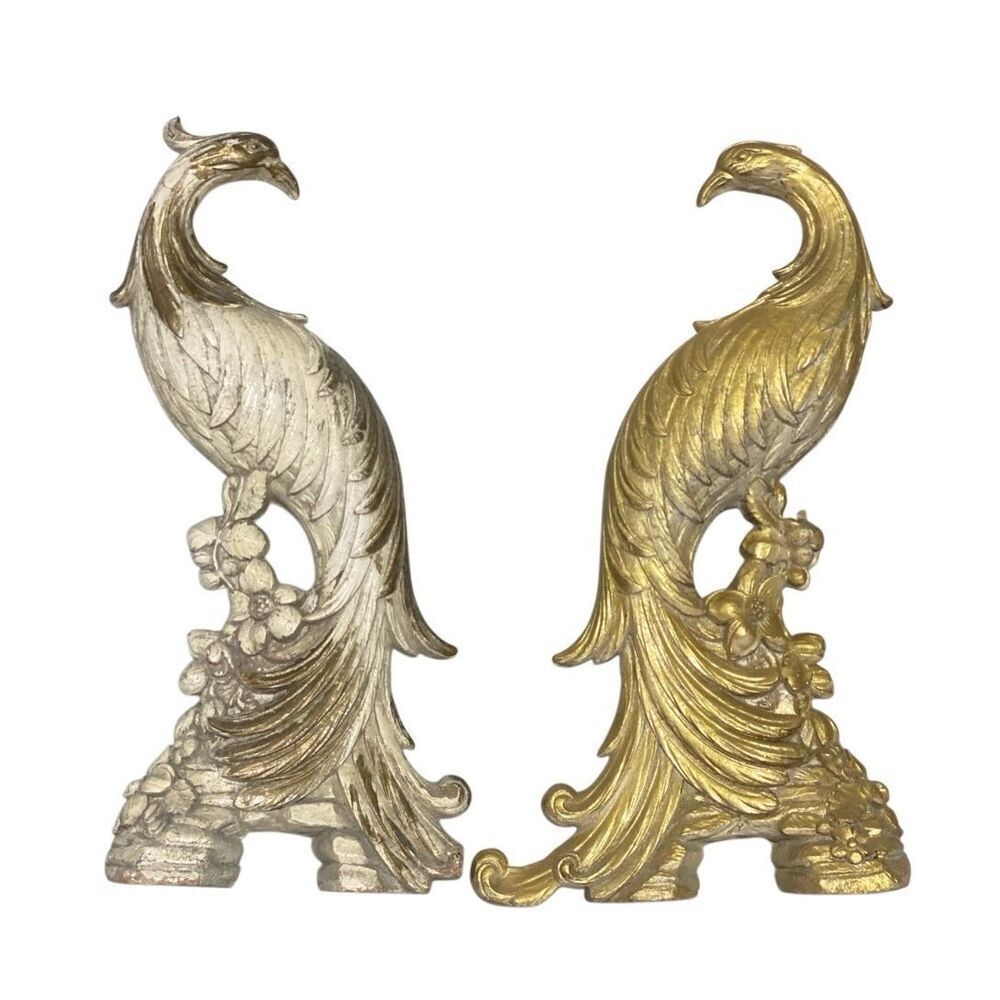 Vintage Syroco Peacock Pair Mid-Century Statues Hollywood Regency Home Decor